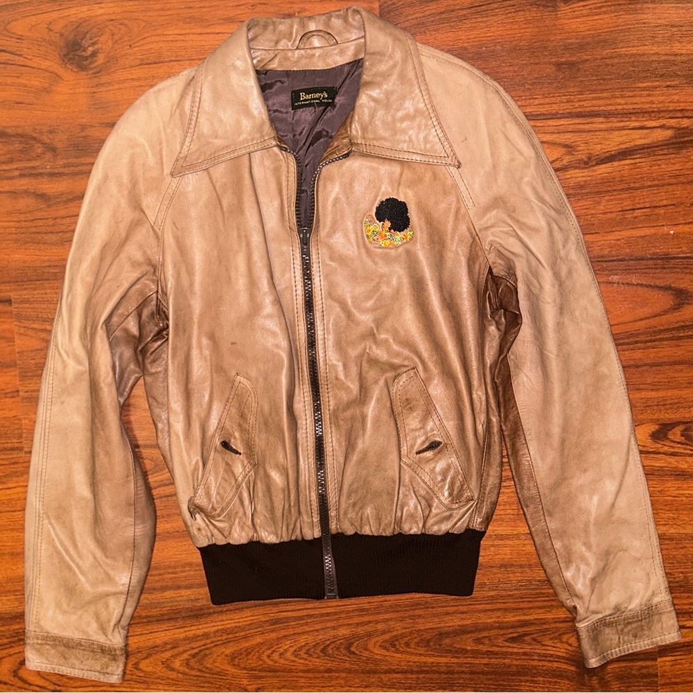 VTG Barney’s International House W/Brn Leather Bomber Jacket RARE HTF SzL ITALY